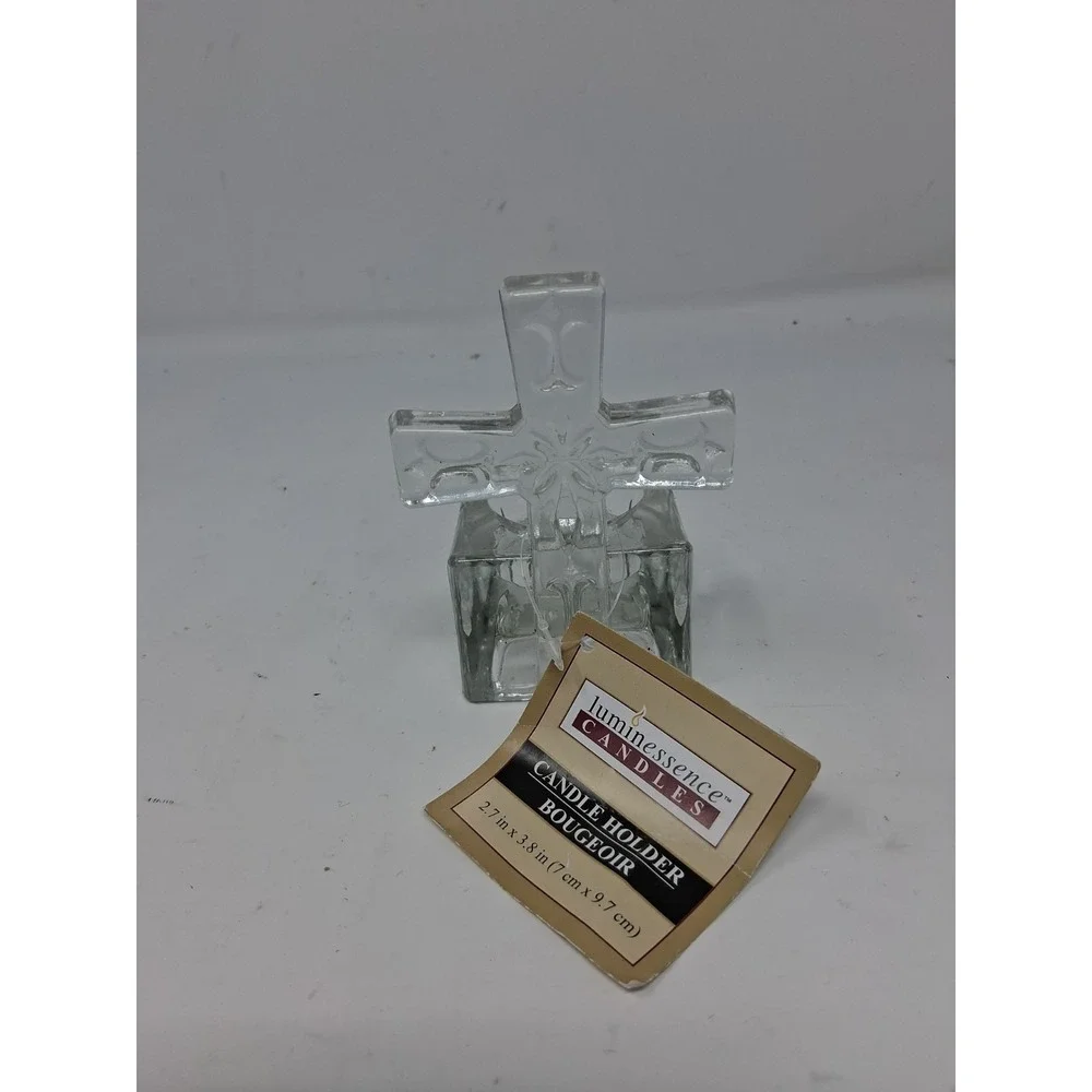 Glass Cross Votive Tea Candle Holder. A